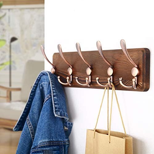 SKOLOO Coat Rack Wall Mounted - Pack of 2, Wooden, Heavy Duty, Rustic Coat Hooks for Wall, Wall Coat Rack with 5 Triple Hooks for Hanging Clothes, Jacket, Hat(Brown & Retro Red) - Image 6