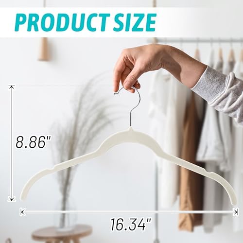 Sishynio Velvet Hangers 30 Pack, Non-Slip Slim Felt Clothes Hangers Beige - Image 3