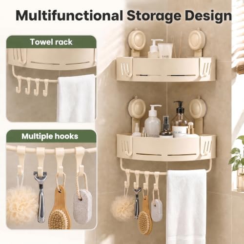 Suction Cup Corner Shower Caddy,No Drilling Aluminum Shower Shelf（Beige) - Image 6