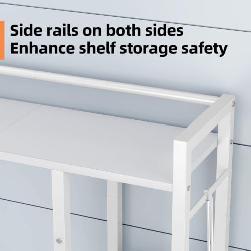 Over The Toilet Storage with Side Rack, 4-Tier Over Toilet Storage Rack with Thick Wood Top Shelf & 3 Small Side Shelves, Freestanding Bathroom Organizer for Bathroom, Laundry, Balcony (White) - Image 3
