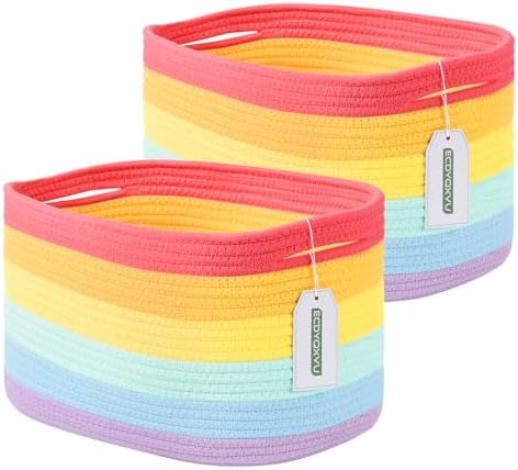 ECDYQXVU 15x10x9 Inch Woven Cotton Rope Storage Basket, 2 Pack by ECDYQXVU