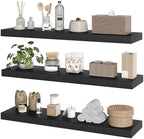 RALGEND Floating Shelves for Wall, 1.5" Thick Wall Shelf Set of 3 with Invisible Brackets, L31.5 x W7.9 Hanging Book Shelves Farmhouse Home Decor for Bathroom, Living Room, Bedroom, Black 8301BJP3BK by RALGEND