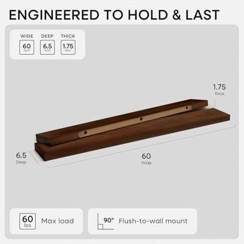 Homeforia 60 Inch Floating Shelves, High-End Solid Pine Wood, Set of 2 - Image 2