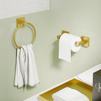 RUACQ Brushed Gold Toilet Paper Holder & Towel Ring, Bathroom Accessories - Image 3