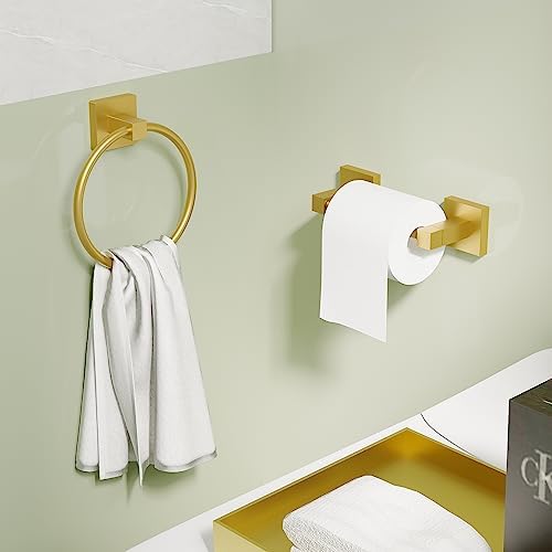 RUACQ Brushed Gold Toilet Paper Holder & Towel Ring, Bathroom Accessories - Image 3