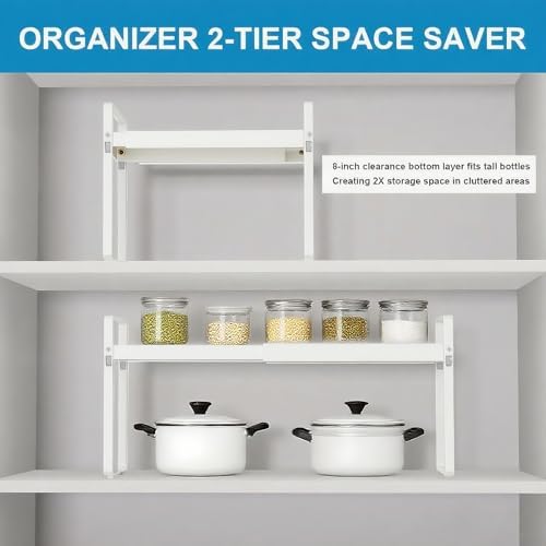 Expandable Cabinet Shelf Organizer, 11 Inch Deep, White, 2 Pack - Image 7