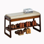 latifolia Solid Wood Bench, Entryway Shoe Bench with Cushion, 2 Tier Shoe Storage Organizer for Hallway, Living Room(Grey,31.50''L) by Latifolia