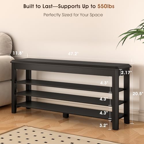 IUNVR Shoe Rack Bench Seat Rubberwood 3-Tier Wooden Storage Bench 550lbs Compact Mid-Century Modern Design for Entryway, Hallway, Closet, Front Door Entrance, Foyer - Image 2