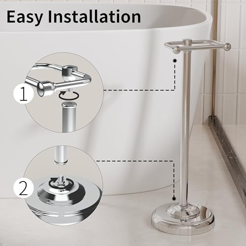 Toilet Paper Holder Stand, Toilet Paper Holder Free Standing,Post Pivoting Design & Stable Weighted Base SUS304 Stainless Steel for Bathroom (Chrome) - Image 3