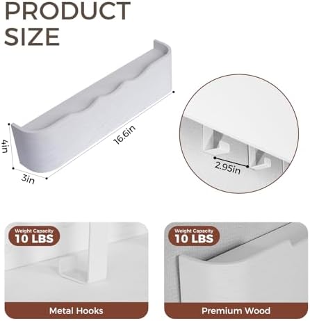 Coat Rack Wall Mount with Shelf Entryway Shelf Modern Key Holder Hanger Wall Shelves with Hidden Hooks for Hanging Towels Coats Hats Bags for Hallway Bathroom Bedroom (Wavy White, 4 Hooks) - Image 2