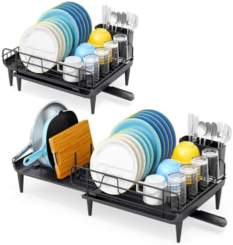 TOOLF Expandable Dish Drying Rack for Kitchen Counter, 16.7-26.8in, Black by TOOLF