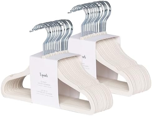 3 Sprouts Velvet Baby Hangers, Non Slip Slim, Cream, 30 Pack by 3Sprouts