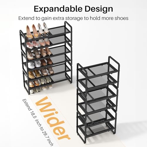 Expandable Metal Shoe Rack for Closet, Entryway & Garage, 6-Tier, Black - Image 4