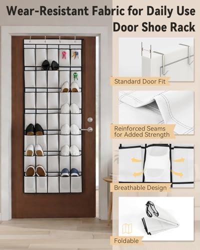 dodowin Over Door Shoe Organizers, 2 Pack, 35 Pockets Each, White - Image 4