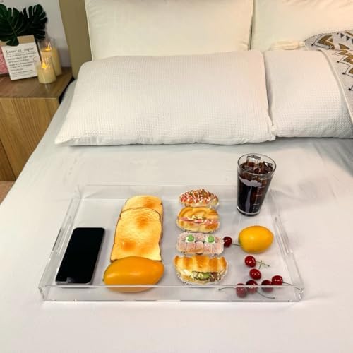 Clear Sturdy Acrylic Serving Tray with Handles-12x20Inch-Serving Coffee,Appetizer,Breakfast,Butler-Kitchen Countertop Makeup Drawer Organizer-Vanity Table Ottoman Tray-Decorative Tray - Image 5