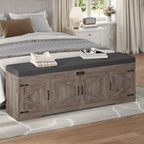 UPOSOJA 60“ Farmhouse Shoe Storage Bench with Deodorizing, Entryway Storage Bench with Cushion Seat, 4 Doors Freestanding Hidden Shoe Rack, Adjustable Shelf, for Bedroom, Living Room (Gray Wash, 60IN) - Image 4