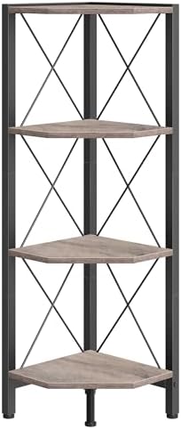CHOEZON 4-Tier Corner Shelf, Corner Bookcase, 43.3" Tall Vertical Display Rack, Plant Stand, Open Storage Shelf, for Living Room, Bedroom, Study, Kitchen, Greige and Black TCJ14BG by Choezon