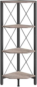 CHOEZON 4-Tier Corner Shelf, Corner Bookcase, 43.3" Tall Vertical Display Rack, Plant Stand, Open Storage Shelf, for Living Room, Bedroom, Study, Kitchen, Greige and Black TCJ14BG by Choezon