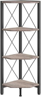 CHOEZON 4-Tier Corner Shelf, Corner Bookcase, 43.3" Tall Vertical Display Rack, Plant Stand, Open Storage Shelf, for Living Room, Bedroom, Study, Kitchen, Greige and Black TCJ14BG by Choezon