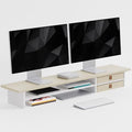 FENSULN Dual‑Tier Monitor Stand Riser with Drawers, Desktop Organizer Shelf Storage for Computer Screen 2 Monitors, Supports for PC Computer Monitor, Printer, Heavy TV Riser Beige and White by FENSULN