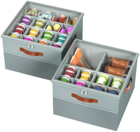 Shoe Organizer for Closet,2 Pack Foldable Shoe Storage Organizer Box Bin with Adjustable Dividers and Clear Cover, Fits up to 16-32 Pairs（Grey） by FIKSG