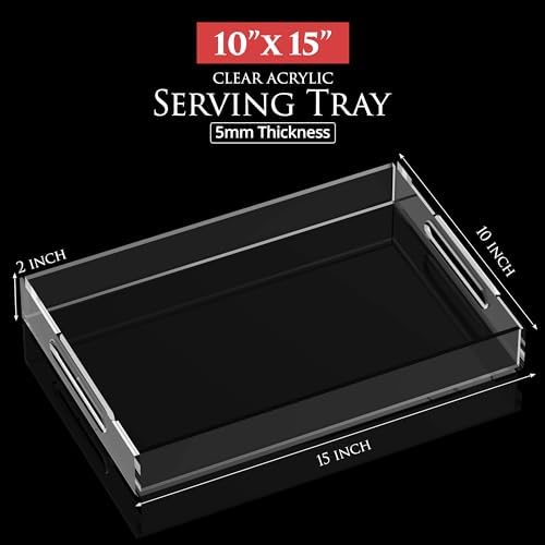 Acrylic Tray 15x10 with Cut Handles - Spill Proof Decorative Tray is an Ideal Countertop Organizer for Living Rooms, Ottoman Coffee Tables, Offices, Kitchens & Serving Guests - Image 4