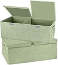 2 Pack Storage Boxes with Lids and Handles, Collapsible Linen Storage Bins Organizer Containers Baskets Cube with Removable Divider for Home Bedroom Closet Office (Green, Small) by Unknown