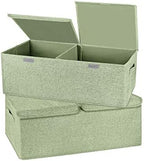2 Pack Storage Boxes with Lids and Handles, Collapsible Linen Storage Bins Organizer Containers Baskets Cube with Removable Divider for Home Bedroom Closet Office (Green, Small) by Unknown