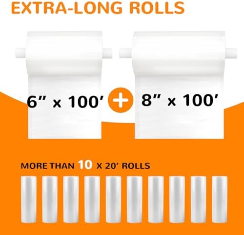 Wevac Vacuum Sealer Bags for Food, 6"x100' & 8"x100' Rolls with Cutter Box - Image 2