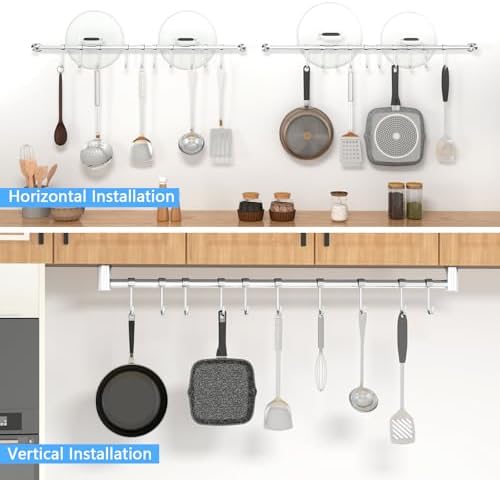 Audmore Kitchen Utensil Rack 2 PCS, 20.9” Pot & Pan Hanging Rack Wall Mount - Image 4