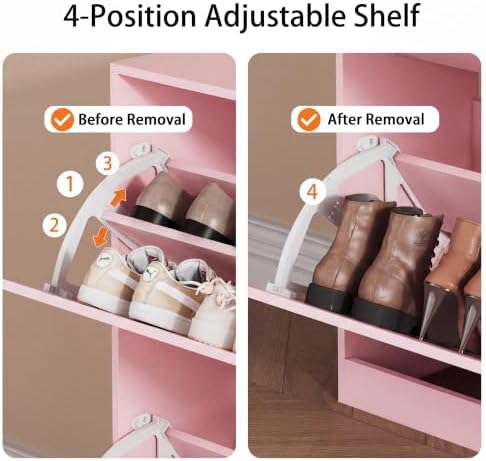 Pink Hidden Shoe Storage Cabinet for Entryway with 4 Flip Drawers - Image 5