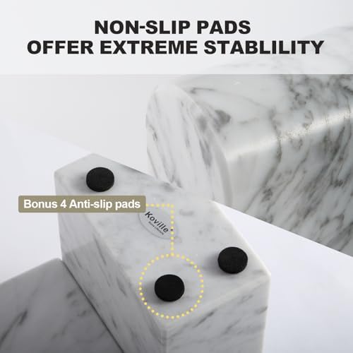 Koville Natural Italian Marble Bookends for Shelves, Book Ends for Heavy Books, 13LBS Ultra Heavy Duty Book Holders, Triumphal Arch Bookends Office Bookshelf Decor for CDs/Video Games(Bianco Carrara) - Image 4