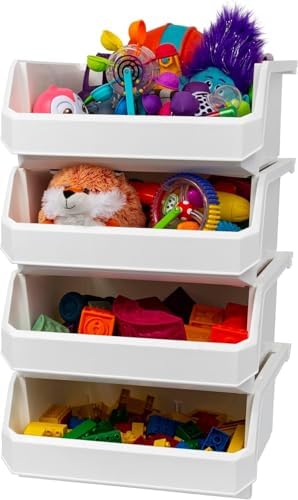 ReadySpace Extra Large Stackable Plastic Storage Bins, 4-Pack, White by Akro-Mils