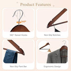 ZENY Wooden Hangers 50 Pack, Solid Wood Hanger with Non Slip Pant Bar - Image 4