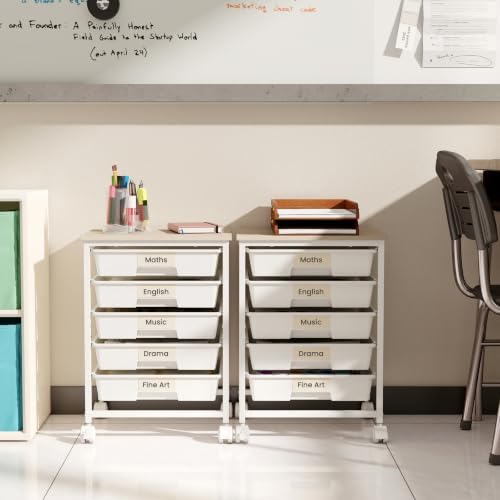 Giantex 5 Drawers Rolling Cart with Wheels, Wood Top, Sturdy Frame - Image 4