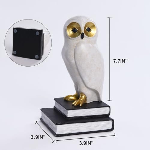 Book Ends for Shelves, Owl Decorative Bookends Bronze Bird Book Stopper Unique Kids Book Holders with Anti-Slip Base Luxurious Bookends for Kids Rooms Office Home Decor(White) - Image 2