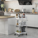 3-Tier Metal Utility Rolling Cart, Heavy Duty Multifunction Rectangular Cart with Lockable Casters, Kitchen Storage Carts Suitable for Office, Bathroom, Kitchen - White - Image 4