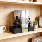 SHENGTIAN Black Reading Thinker Statue Bookends Set of 2, Resin Shelf Decor - Image 2
