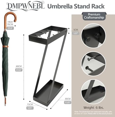 Umbrella Holder for Entryway, Black Indoor Umbrella Stand with Hooks,Metal Umbrella Storage Rack Ideal for Home Office Hotel Lobby - Image 3