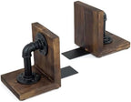Bookends for Shelves, Heavy Book Ends with Extended Metal Base, Wood Non Skid Book Stopper, Antique Steampunk Industrial Pipe Office Decor for Men, Dark Brown L-Shaped Bookends Holder for Shelf (Pair) - Image 6
