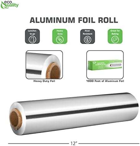 EcoQuality [1 Pack] Food Service Heavy Duty Aluminum Foil Roll (12 in x 1000 ft) with Sturdy Corrugated Cutter Box - Great for Grill Use, Kitchen Wrap, Foil Wrap, Cooking, Cleaning - Image 3