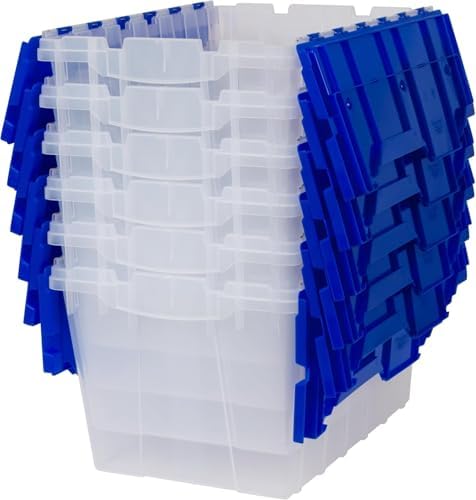 Akro-Mils KeepBox 12G Storage Box, Lid Attached, Stackable, Clear/Blue 6pk by Akro-Mils