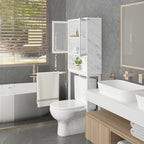 Launica 65 Inch Over The Toilet Storage Cabinet Wood and Metal White Marble - Image 6
