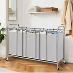 STORAGE MANIAC 5 Section Laundry Sorter, Laundry Hamper with Wheels, Gray - Image 6