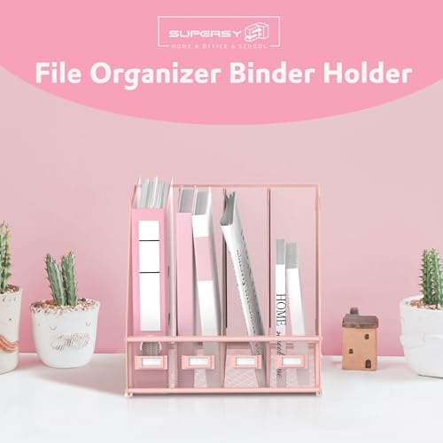 4-Compartment Magazine File Holder and File Organizer for Desk, Pink - Image 2