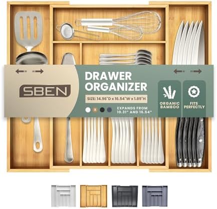 Sben Bamboo Cutlery Drawer Organizer, Bamboo, Medium by SBEN