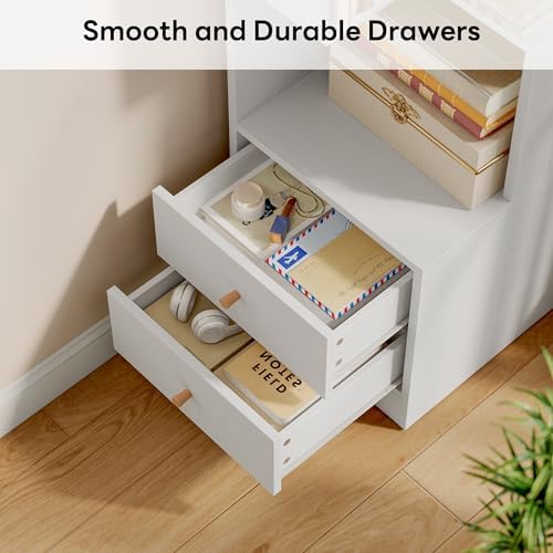 IRONCK Corner Bookshelf, 70.87" Tall Corner Bookcase with Drawers, White - Image 5