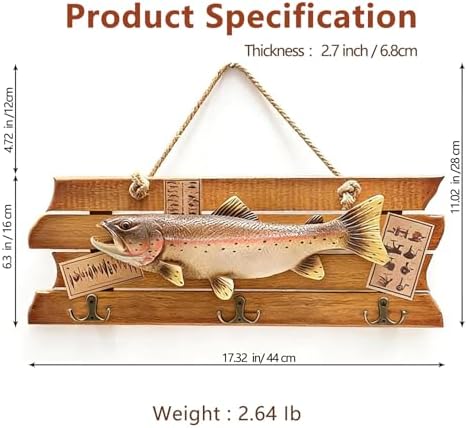 huulmood Mounted Fish Wall Plaque with 3 Hooks, Wooden fish Key Holder - Image 7