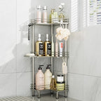 Consumest Corner Shower Caddy Standing - 3-Tier Stainless Steel Shower Organizer with Soap Holder and 4 Hooks, Large Capacity Corner Shelf Stand for Bathroom, Rest Room, Sand Nickel by Consumest