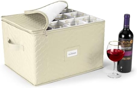 Sorbus Stemware Storage Containers, Divided Case (Quilted Stemware, Beige) by Sorbus